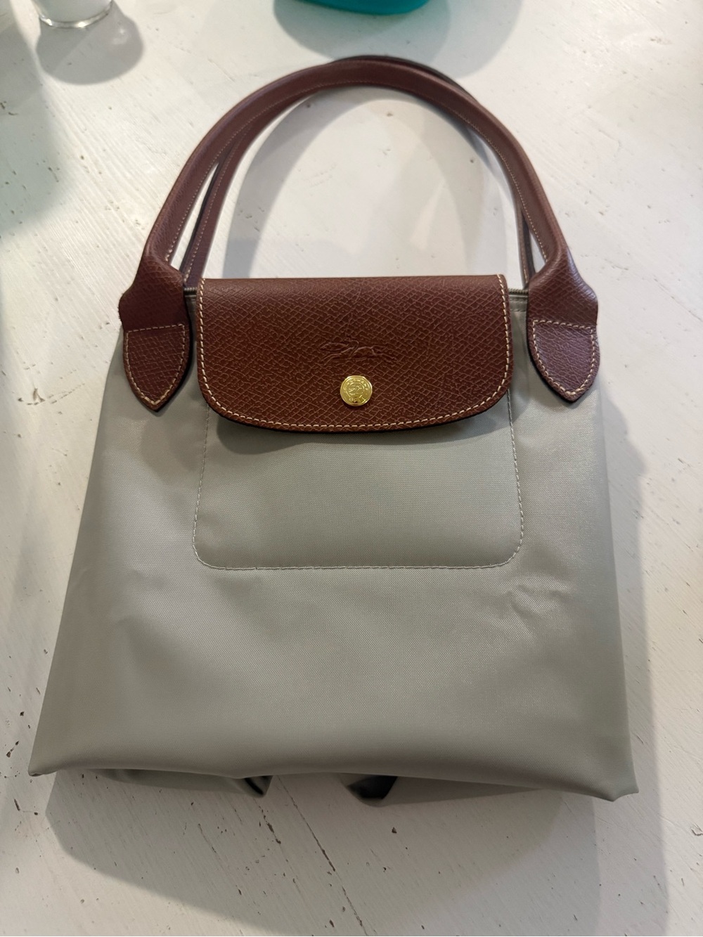 Longchamp Tote in Light Gray with Brown Leather Trim(L Size) - Picture 4 of 5